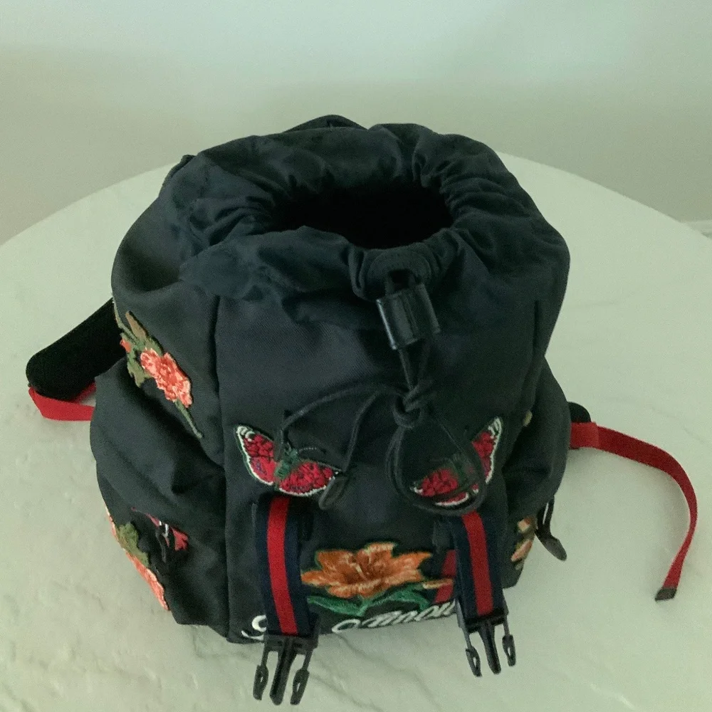 GUCCI L'Aveugle Par Amour Embroidered Canvas Backpack Black AUTHENTIC + Dustbag - Picture 7 of 16